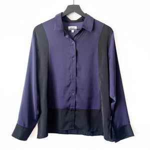 Dkny Women's M Purple And Black Colorblock Saying Button Up Blouse